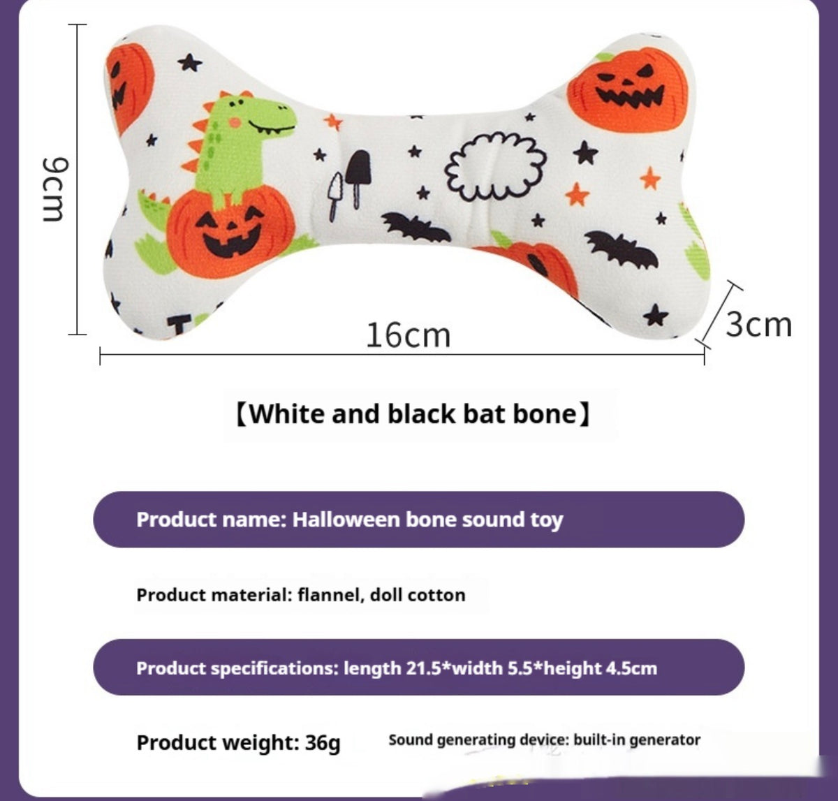 Squeaky Halloween Dog Bone Toy | Velcora
