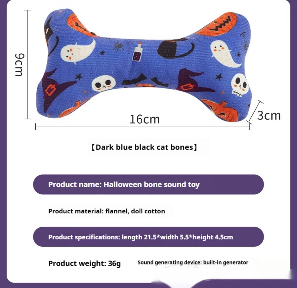 Squeaky Halloween Dog Bone Toy | Velcora