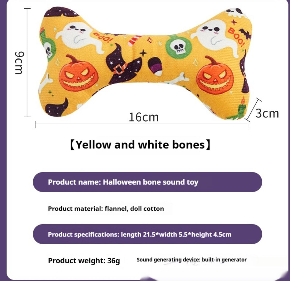 Squeaky Halloween Dog Bone Toy | Velcora