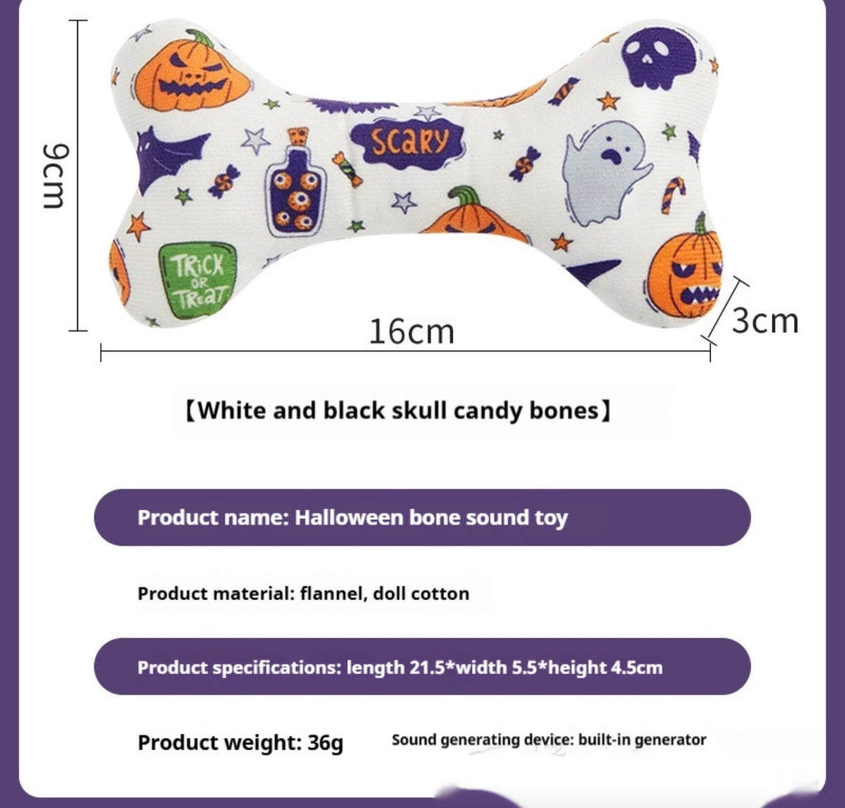 Squeaky Halloween Dog Bone Toy | Velcora